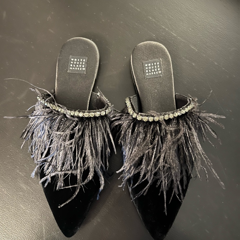 Black Feathered Women's Mules